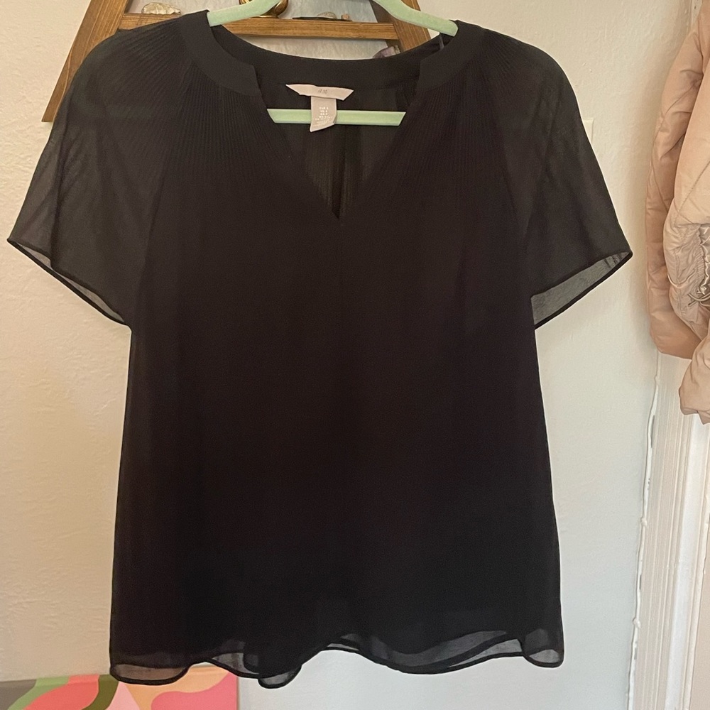 Short Sleeve Black Blouse - business casual top